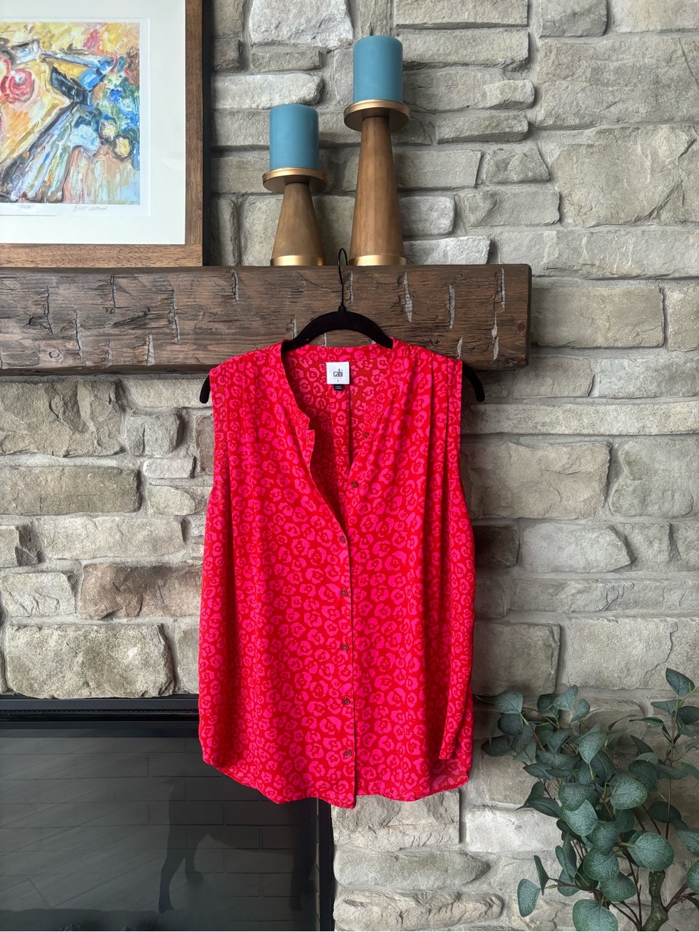 CAbi Bright Red Sleeveless Button Front Blouse